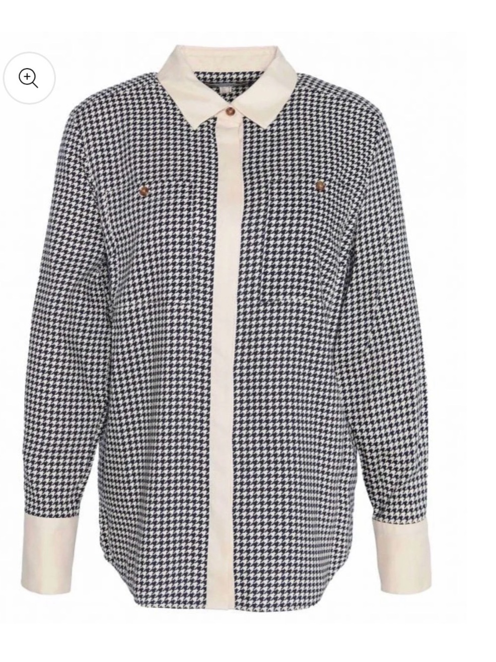 Barbour Kathryn Shirt Button Down Houndstooth 6 Black Cream Classic Preppy